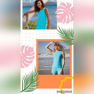 NWOT Lands' End Turquoise Tankini  Chlorine Resistant Size 16